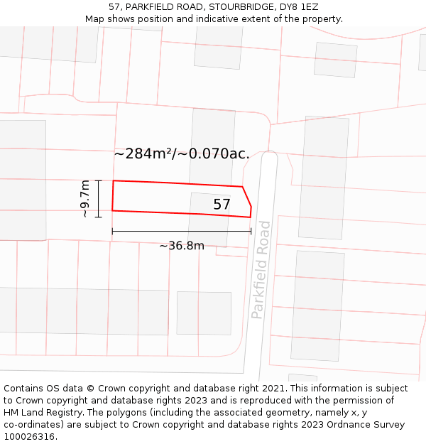 57, PARKFIELD ROAD, STOURBRIDGE, DY8 1EZ: Plot and title map