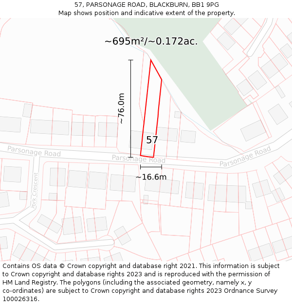 57, PARSONAGE ROAD, BLACKBURN, BB1 9PG: Plot and title map