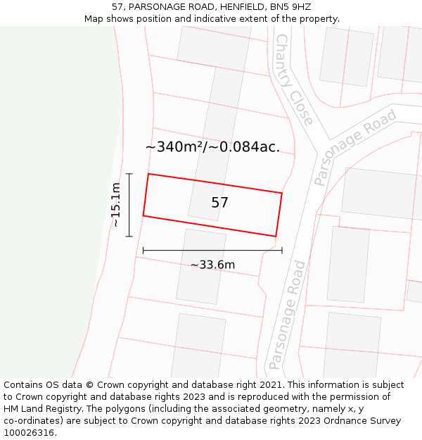 57, PARSONAGE ROAD, HENFIELD, BN5 9HZ: Plot and title map