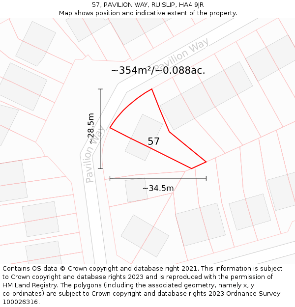 57, PAVILION WAY, RUISLIP, HA4 9JR: Plot and title map