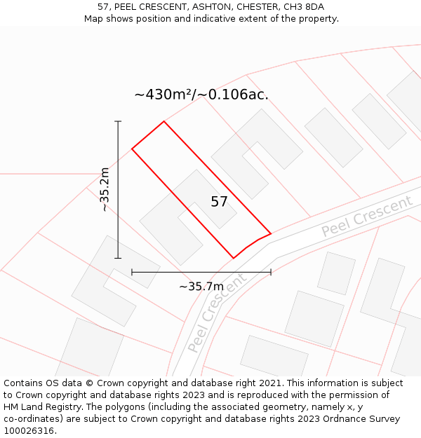 57, PEEL CRESCENT, ASHTON, CHESTER, CH3 8DA: Plot and title map