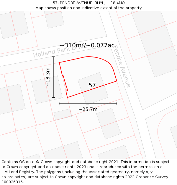 57, PENDRE AVENUE, RHYL, LL18 4NQ: Plot and title map