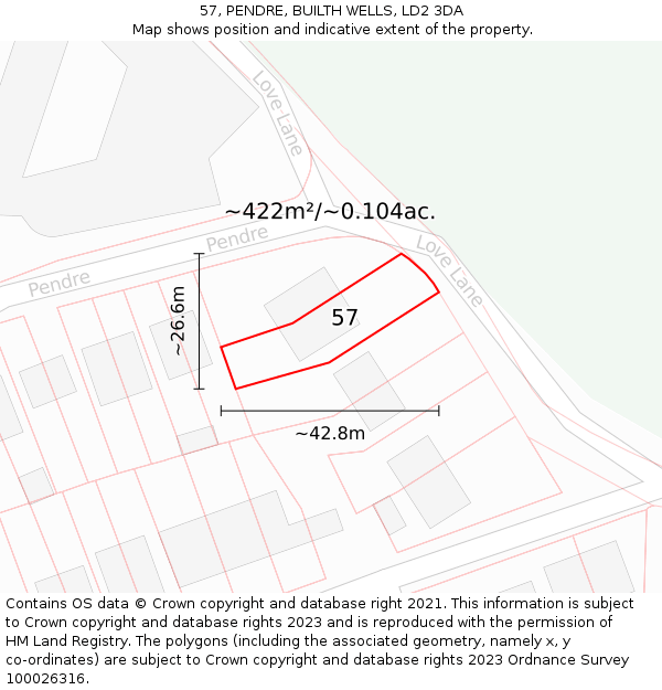 57, PENDRE, BUILTH WELLS, LD2 3DA: Plot and title map