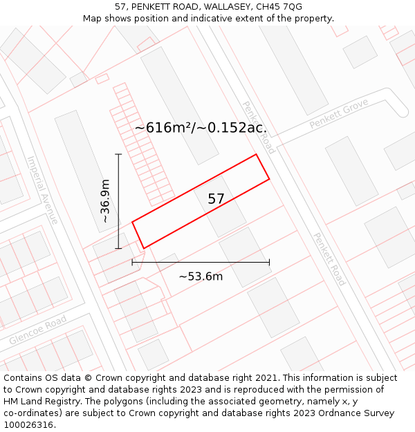 57, PENKETT ROAD, WALLASEY, CH45 7QG: Plot and title map