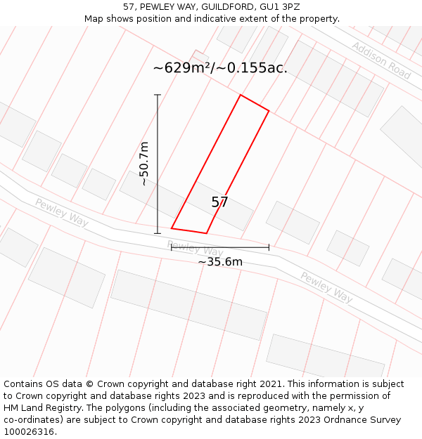 57, PEWLEY WAY, GUILDFORD, GU1 3PZ: Plot and title map