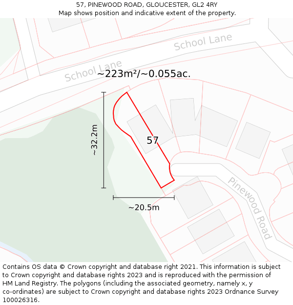 57, PINEWOOD ROAD, GLOUCESTER, GL2 4RY: Plot and title map