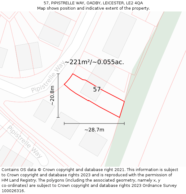 57, PIPISTRELLE WAY, OADBY, LEICESTER, LE2 4QA: Plot and title map