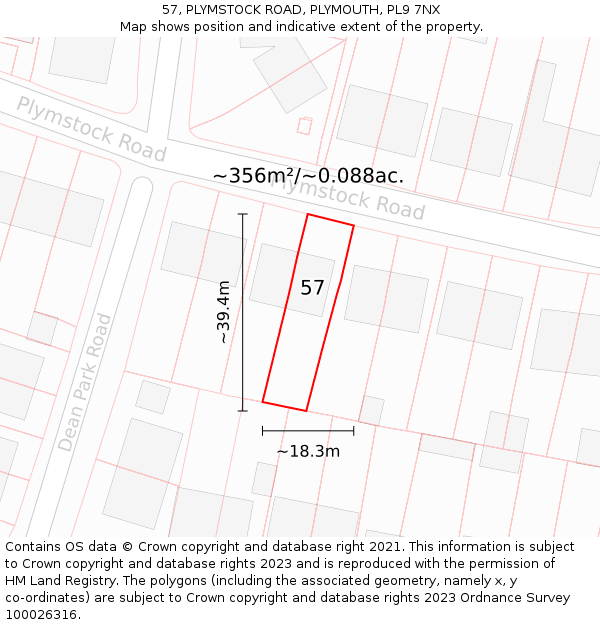 57, PLYMSTOCK ROAD, PLYMOUTH, PL9 7NX: Plot and title map