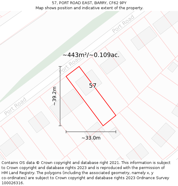 57, PORT ROAD EAST, BARRY, CF62 9PY: Plot and title map