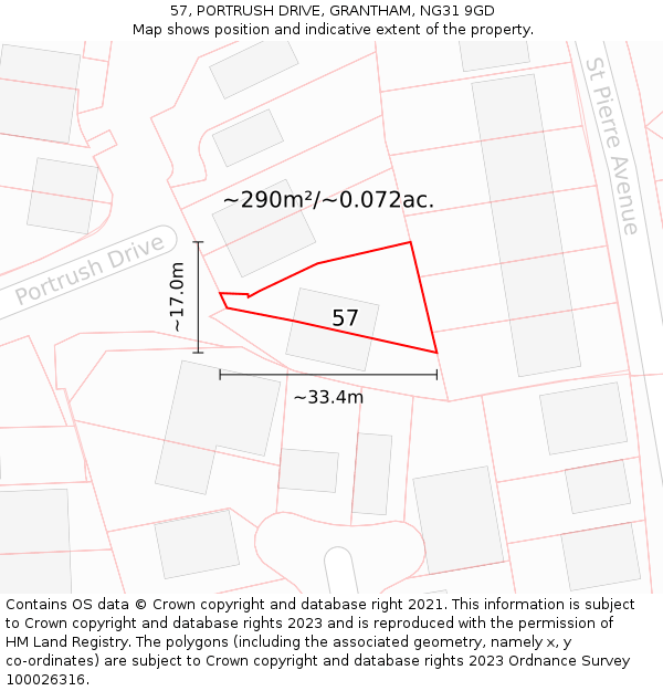 57, PORTRUSH DRIVE, GRANTHAM, NG31 9GD: Plot and title map