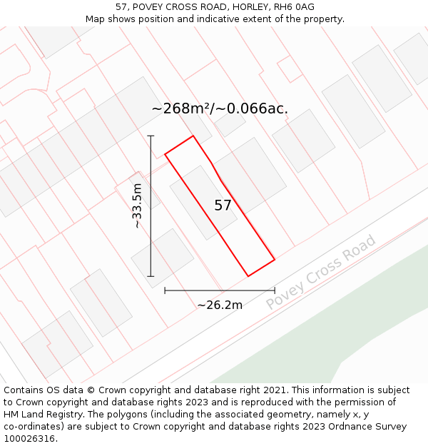 57, POVEY CROSS ROAD, HORLEY, RH6 0AG: Plot and title map