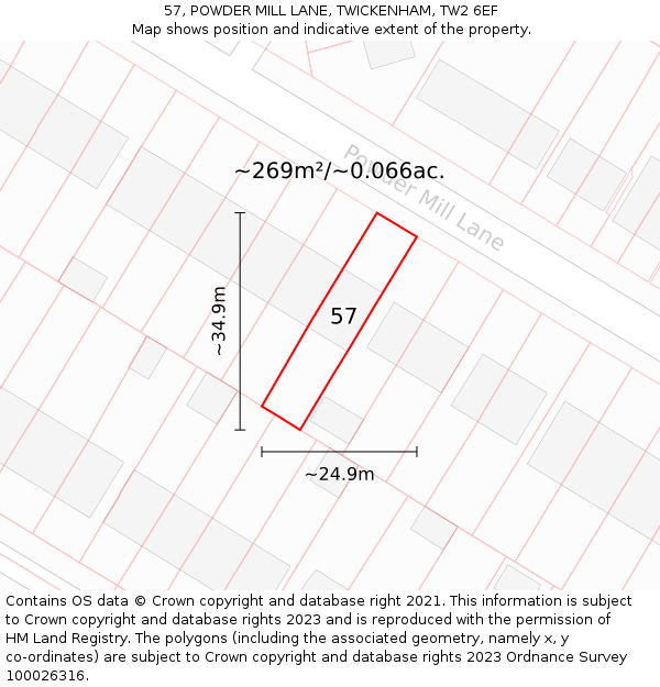 57, POWDER MILL LANE, TWICKENHAM, TW2 6EF: Plot and title map