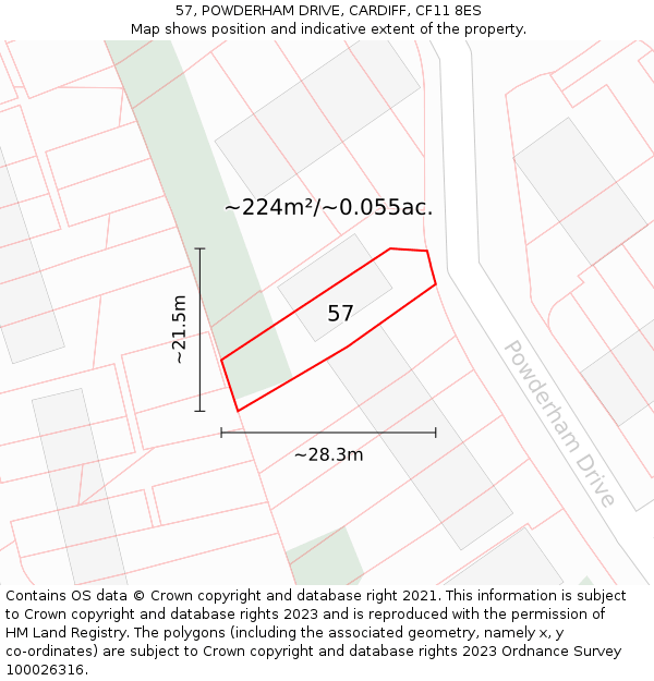 57, POWDERHAM DRIVE, CARDIFF, CF11 8ES: Plot and title map