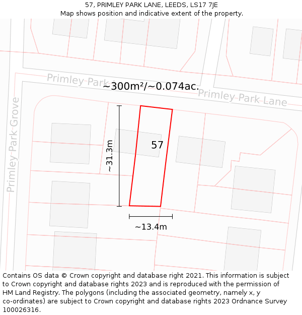 57, PRIMLEY PARK LANE, LEEDS, LS17 7JE: Plot and title map