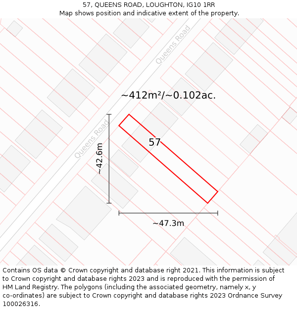 57, QUEENS ROAD, LOUGHTON, IG10 1RR: Plot and title map