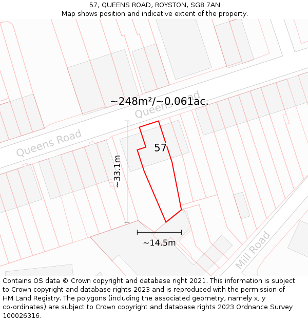 57, QUEENS ROAD, ROYSTON, SG8 7AN: Plot and title map