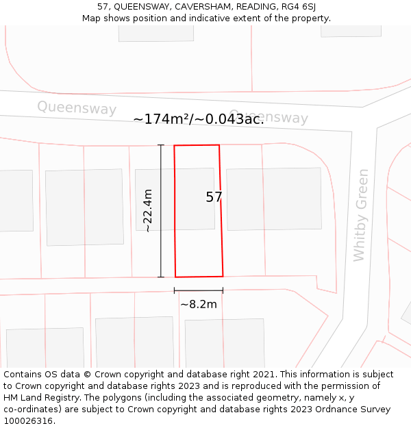 57, QUEENSWAY, CAVERSHAM, READING, RG4 6SJ: Plot and title map