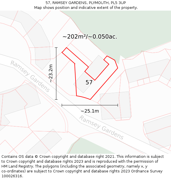 57, RAMSEY GARDENS, PLYMOUTH, PL5 3UP: Plot and title map