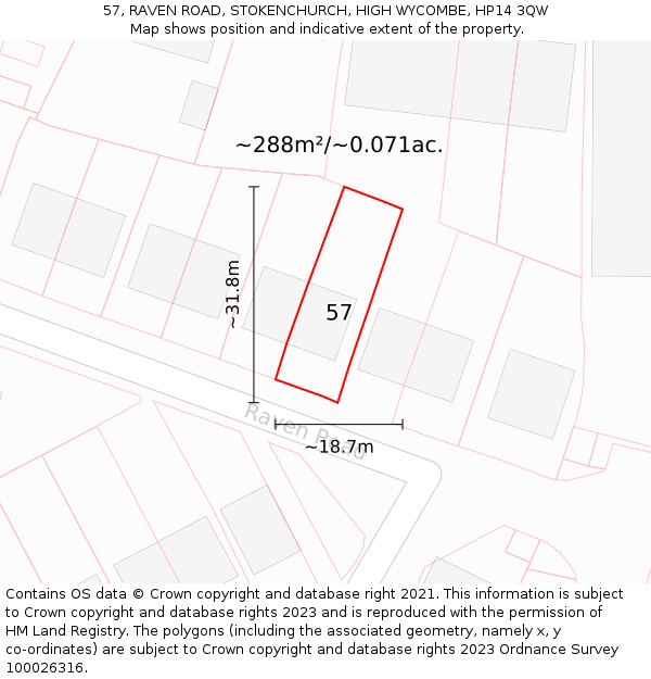 57, RAVEN ROAD, STOKENCHURCH, HIGH WYCOMBE, HP14 3QW: Plot and title map