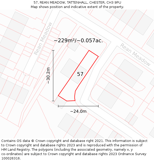 57, REAN MEADOW, TATTENHALL, CHESTER, CH3 9PU: Plot and title map