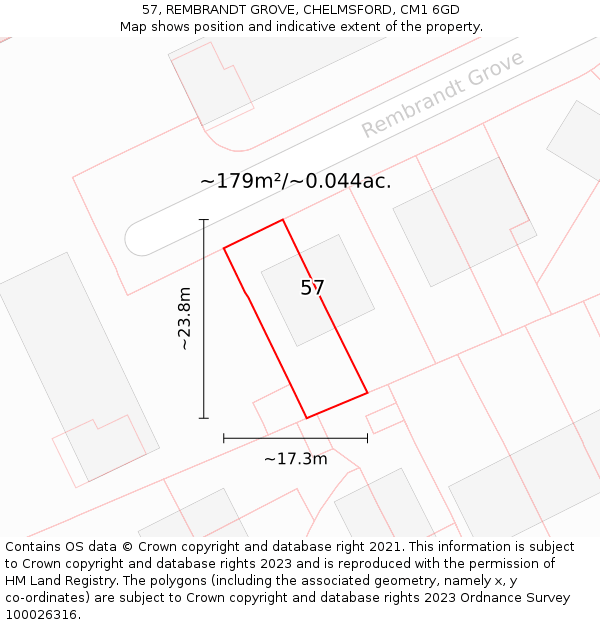 57, REMBRANDT GROVE, CHELMSFORD, CM1 6GD: Plot and title map