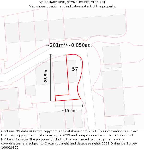 57, RENARD RISE, STONEHOUSE, GL10 2BT: Plot and title map