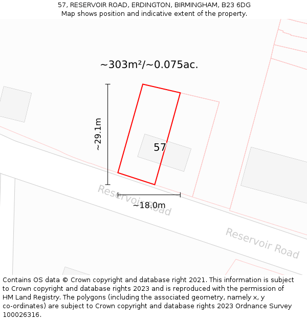 57, RESERVOIR ROAD, ERDINGTON, BIRMINGHAM, B23 6DG: Plot and title map