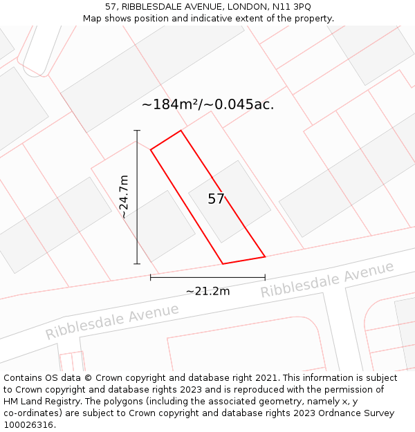 57, RIBBLESDALE AVENUE, LONDON, N11 3PQ: Plot and title map