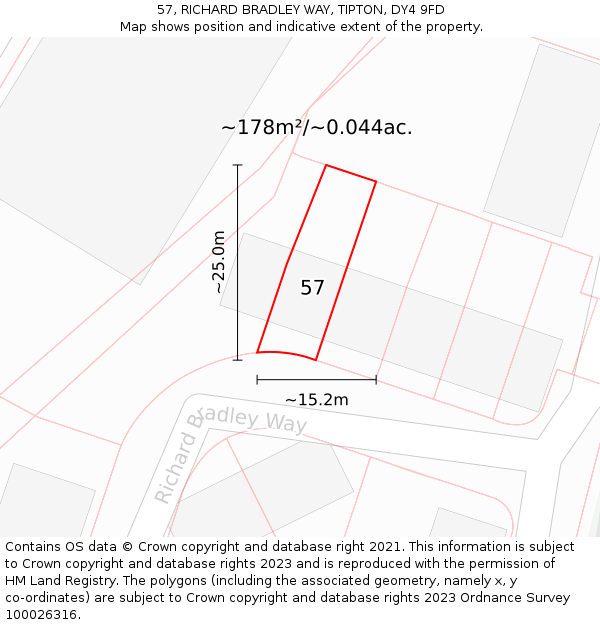 57, RICHARD BRADLEY WAY, TIPTON, DY4 9FD: Plot and title map