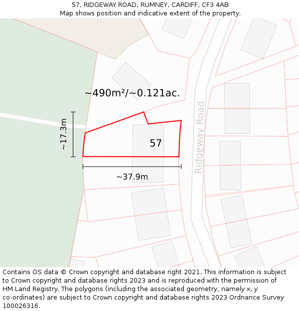 57, RIDGEWAY ROAD, RUMNEY, CARDIFF, CF3 4AB: Plot and title map