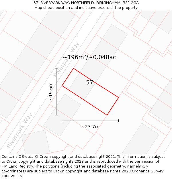 57, RIVERPARK WAY, NORTHFIELD, BIRMINGHAM, B31 2GA: Plot and title map