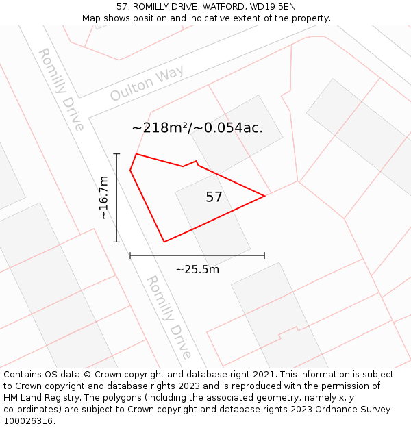 57, ROMILLY DRIVE, WATFORD, WD19 5EN: Plot and title map