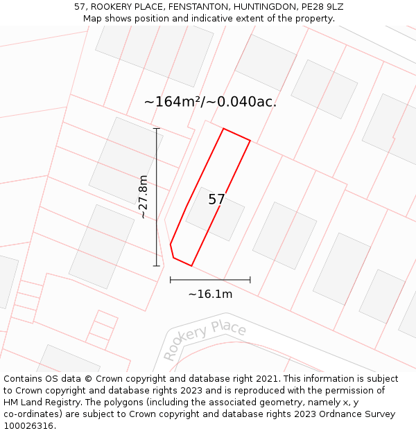 57, ROOKERY PLACE, FENSTANTON, HUNTINGDON, PE28 9LZ: Plot and title map