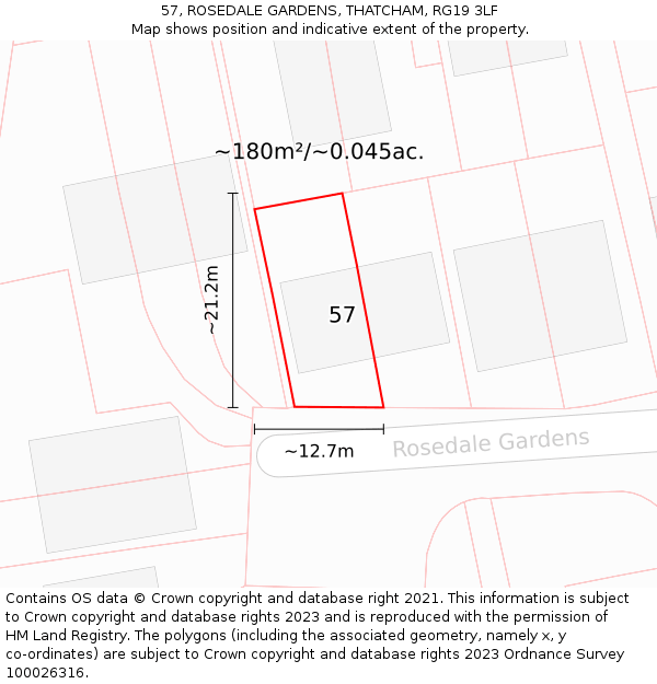 57, ROSEDALE GARDENS, THATCHAM, RG19 3LF: Plot and title map