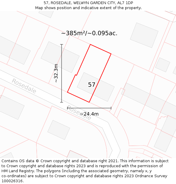 57, ROSEDALE, WELWYN GARDEN CITY, AL7 1DP: Plot and title map