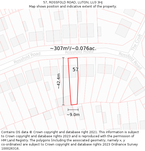 57, ROSSFOLD ROAD, LUTON, LU3 3HJ: Plot and title map