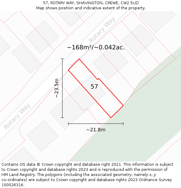 57, ROTARY WAY, SHAVINGTON, CREWE, CW2 5UD: Plot and title map