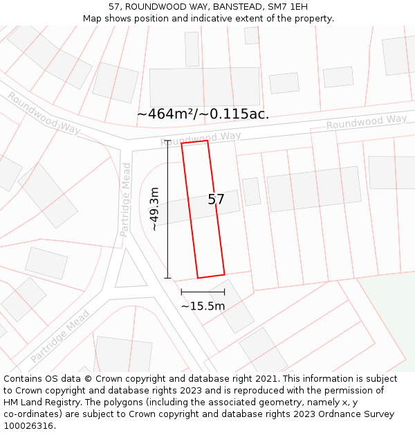 57, ROUNDWOOD WAY, BANSTEAD, SM7 1EH: Plot and title map