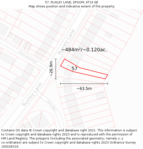 57, RUXLEY LANE, EPSOM, KT19 0JF: Plot and title map