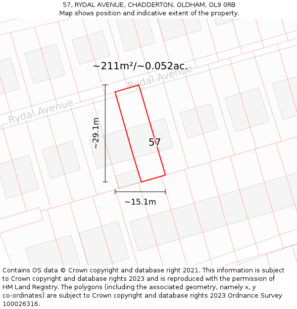 57, RYDAL AVENUE, CHADDERTON, OLDHAM, OL9 0RB: Plot and title map