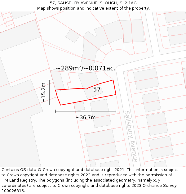 57, SALISBURY AVENUE, SLOUGH, SL2 1AG: Plot and title map