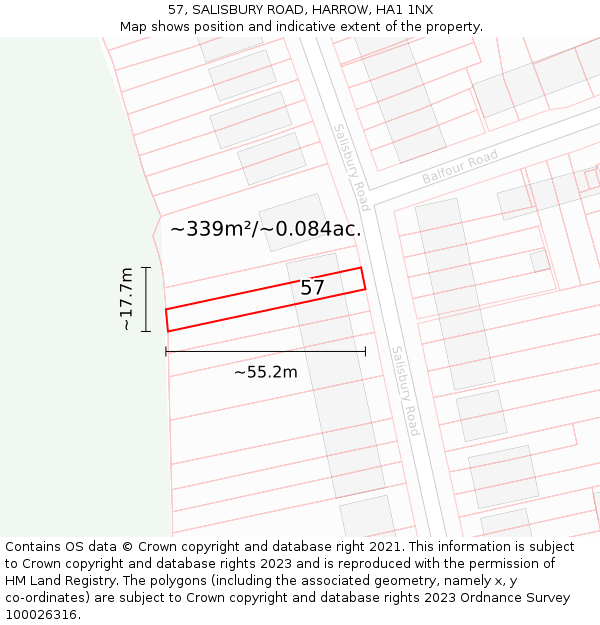 57, SALISBURY ROAD, HARROW, HA1 1NX: Plot and title map