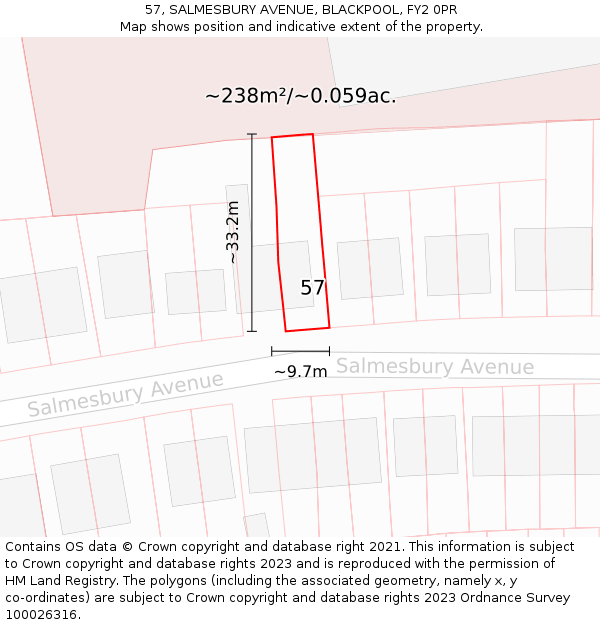 57, SALMESBURY AVENUE, BLACKPOOL, FY2 0PR: Plot and title map