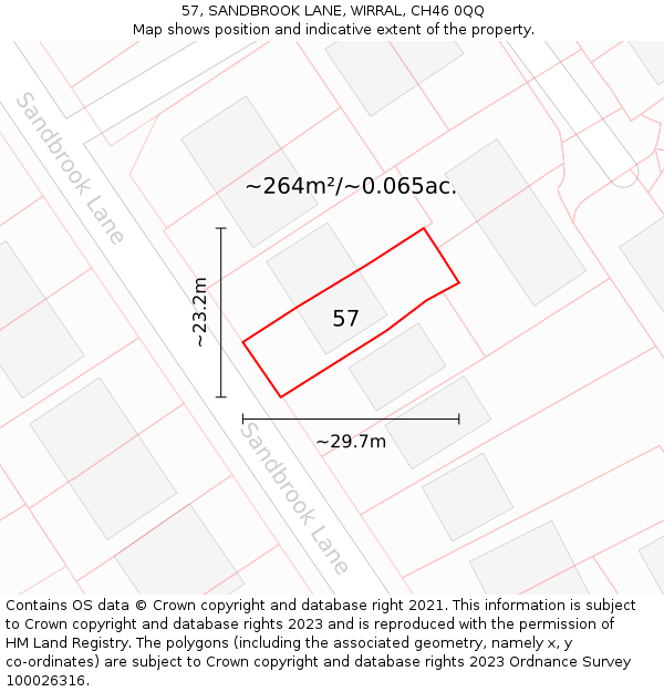 57, SANDBROOK LANE, WIRRAL, CH46 0QQ: Plot and title map