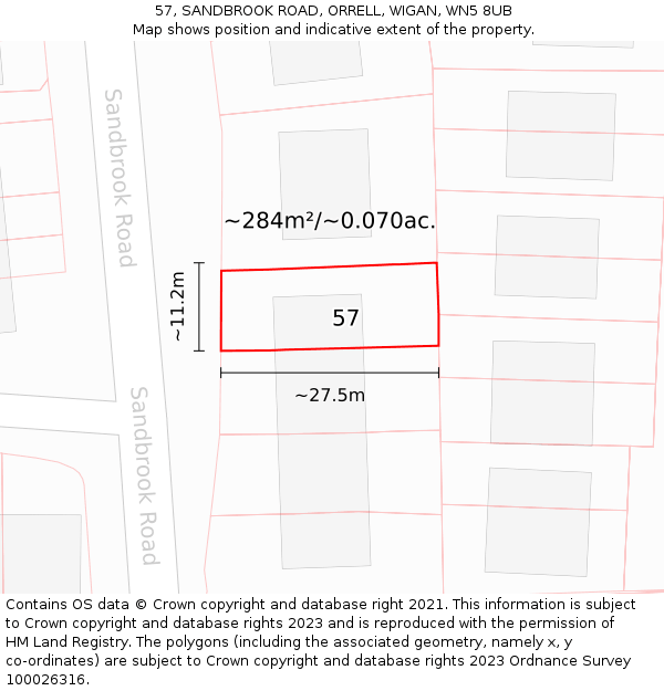 57, SANDBROOK ROAD, ORRELL, WIGAN, WN5 8UB: Plot and title map