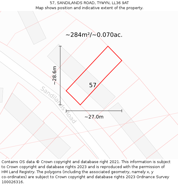 57, SANDILANDS ROAD, TYWYN, LL36 9AT: Plot and title map