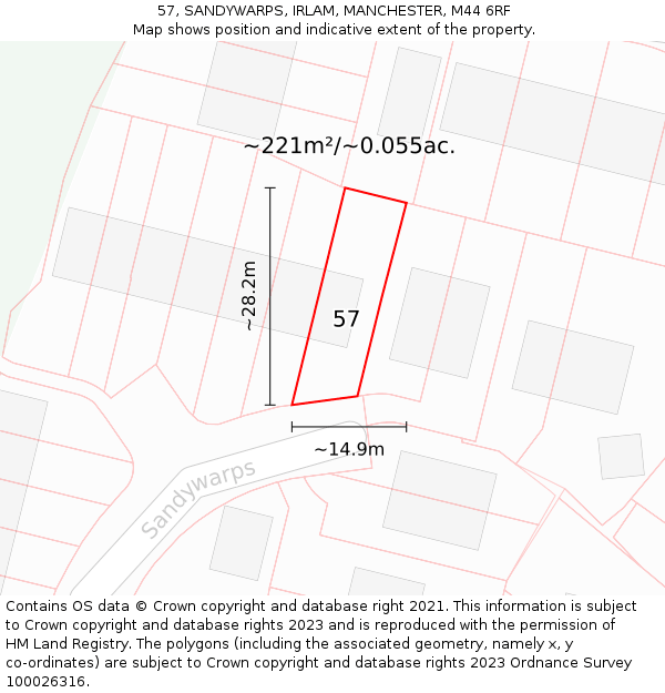 57, SANDYWARPS, IRLAM, MANCHESTER, M44 6RF: Plot and title map