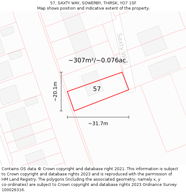 57, SAXTY WAY, SOWERBY, THIRSK, YO7 1SF: Plot and title map