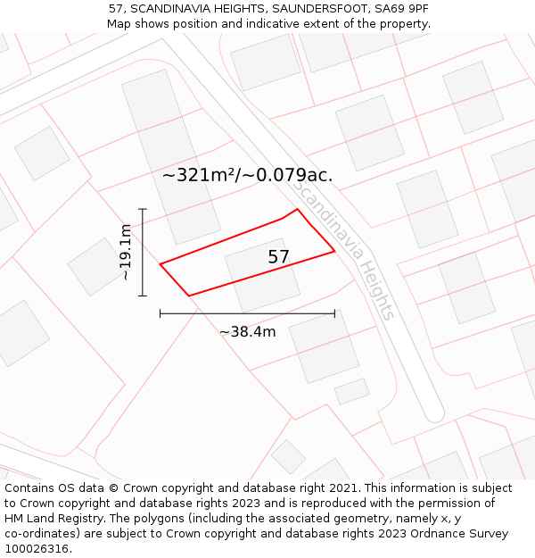 57, SCANDINAVIA HEIGHTS, SAUNDERSFOOT, SA69 9PF: Plot and title map