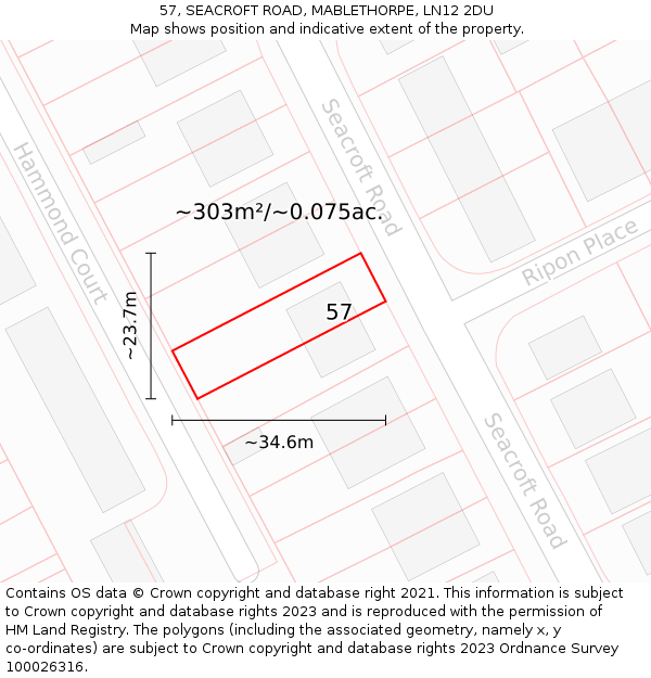 57, SEACROFT ROAD, MABLETHORPE, LN12 2DU: Plot and title map